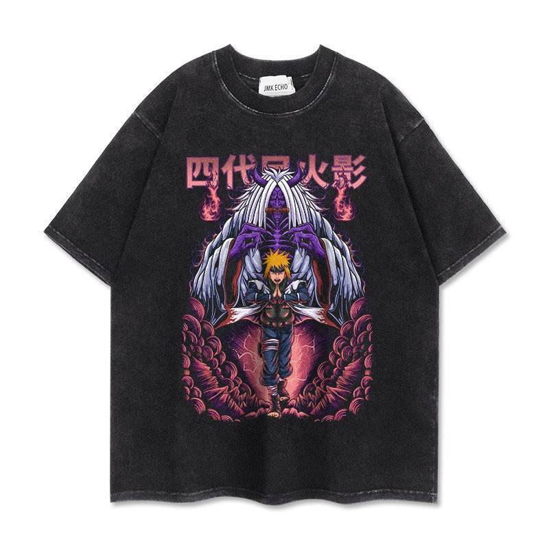 280g heavyweight short sleeved distressed vintage Naruto Pump Cover
