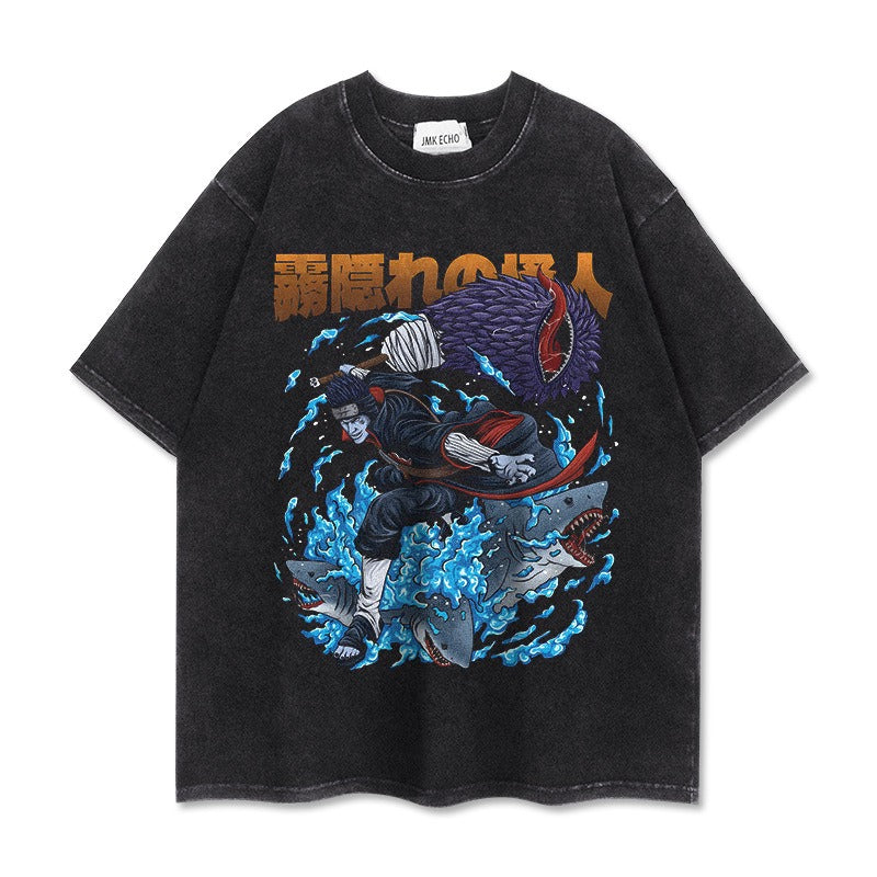 280g heavyweight short sleeved distressed vintage Naruto Pump Cover