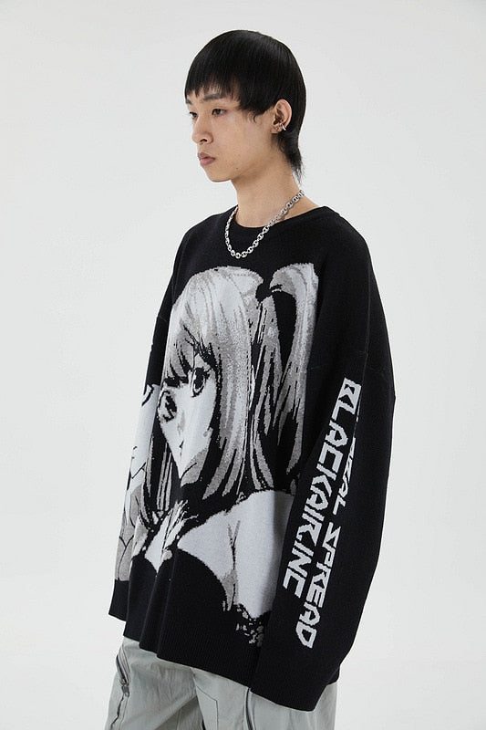 Mens Death Note Sweater Vintage Knitted Cotton Pullover