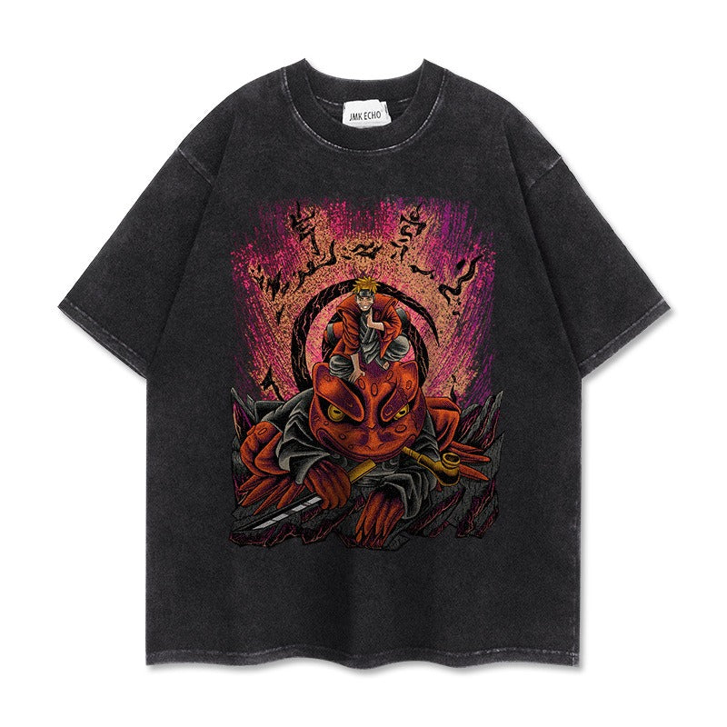 280g heavyweight short sleeved distressed vintage Naruto Pump Cover