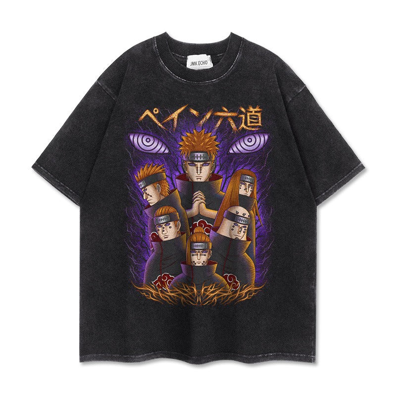 280g heavyweight short sleeved distressed vintage Naruto Pump Cover