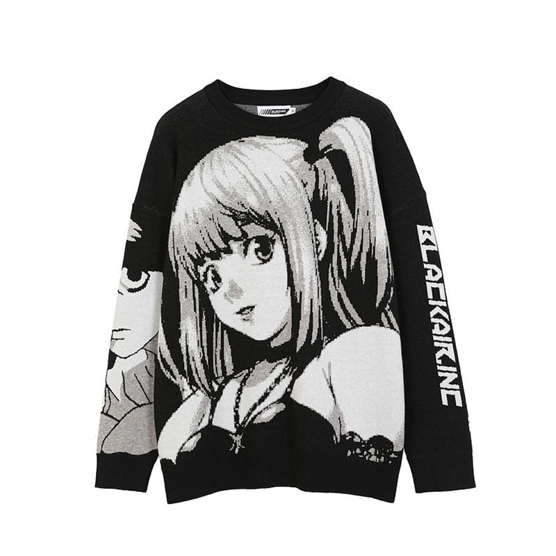 Mens Death Note Sweater Vintage Knitted Cotton Pullover