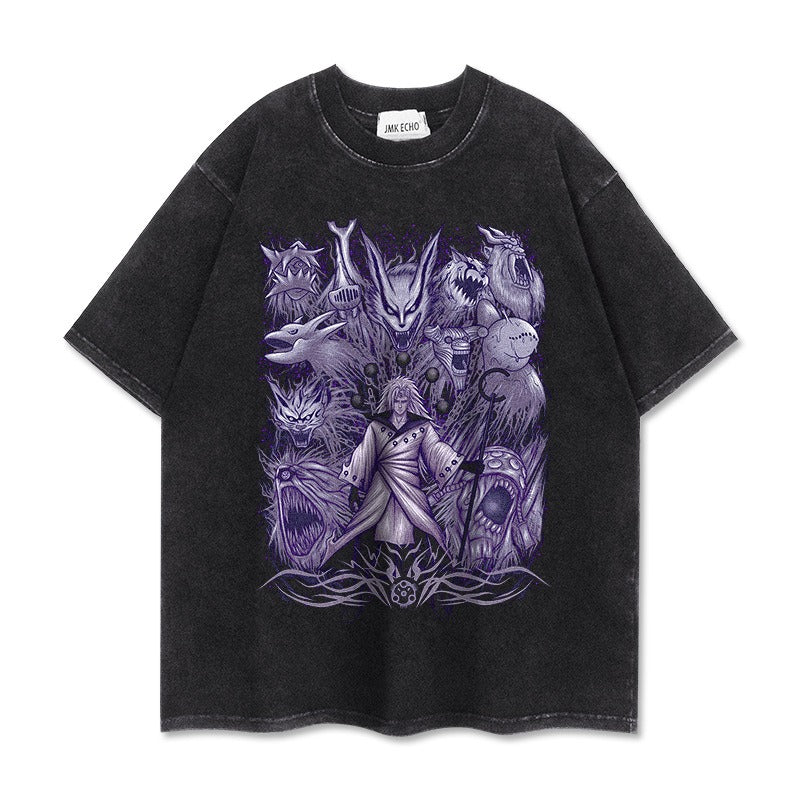 280g heavyweight short sleeved distressed vintage Naruto Pump Cover