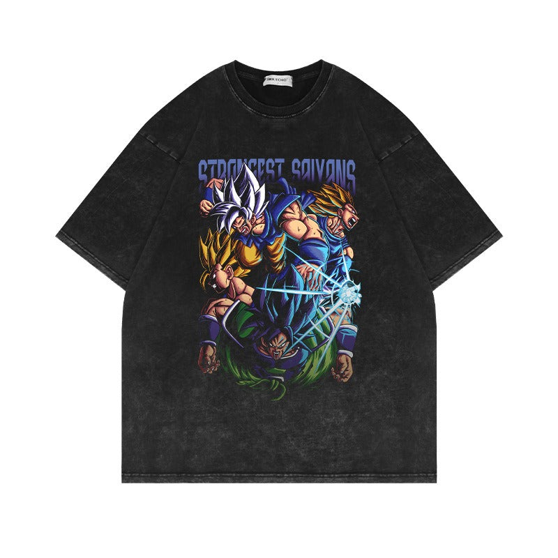 Heavyweight Washed Old Vintage Short Sleeve Pump Cover Dragon Ball Strongest Saiyans