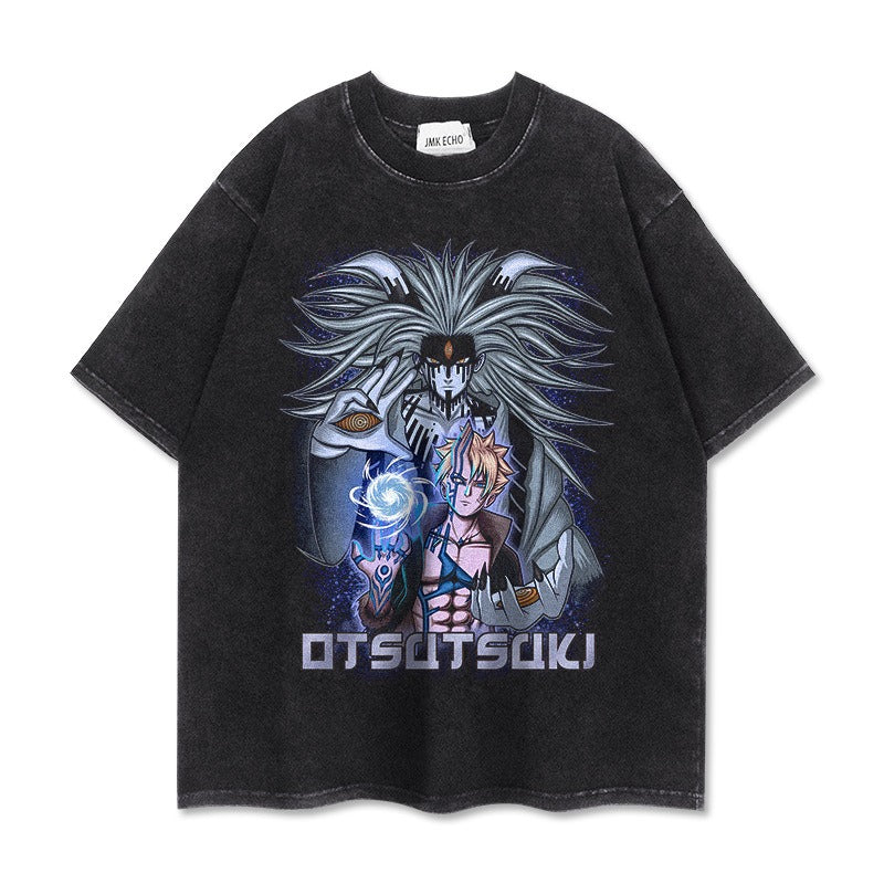 280g heavyweight short sleeved distressed vintage Naruto Pump Cover