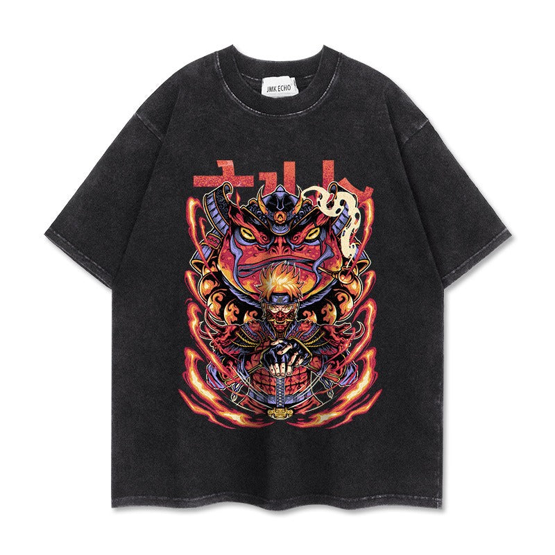 280g heavyweight short sleeved distressed vintage Naruto Pump Cover