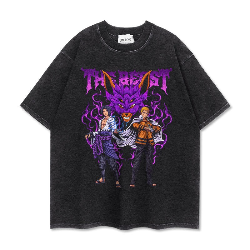 280g heavyweight short sleeved distressed vintage Naruto Pump Cover