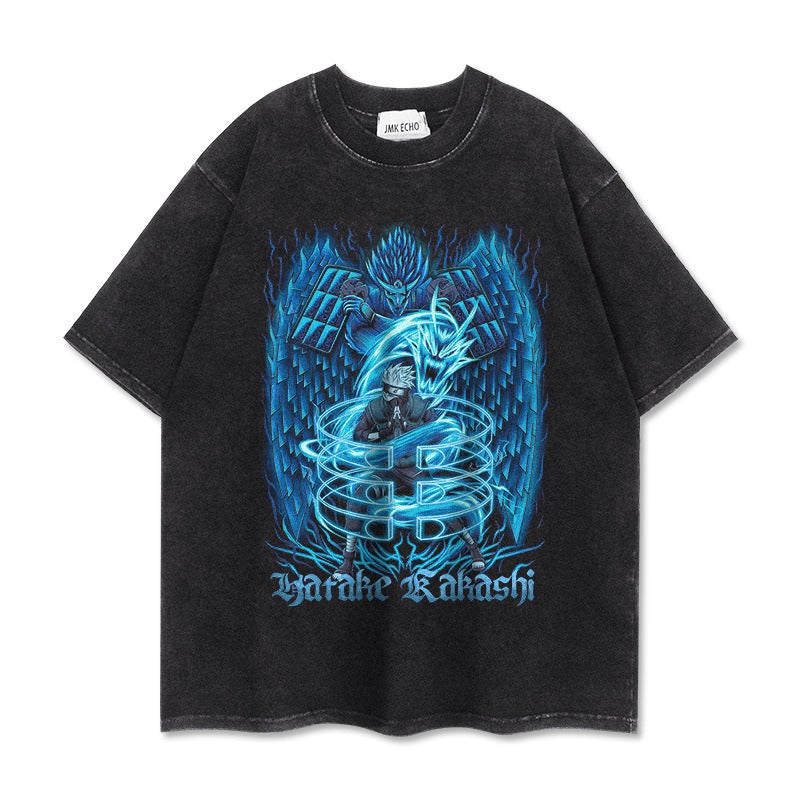 280g heavyweight short sleeved distressed vintage Naruto Pump Cover