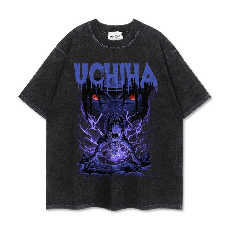 280g heavyweight short sleeved distressed vintage Naruto Pump Cover