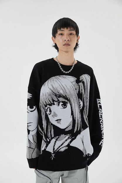 Mens Death Note Sweater Vintage Knitted Cotton Pullover