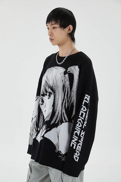 Mens Death Note Sweater Vintage Knitted Cotton Pullover