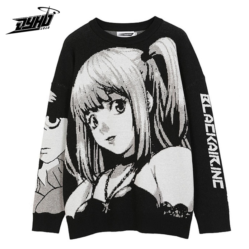 Mens Death Note Sweater Vintage Knitted Cotton Pullover
