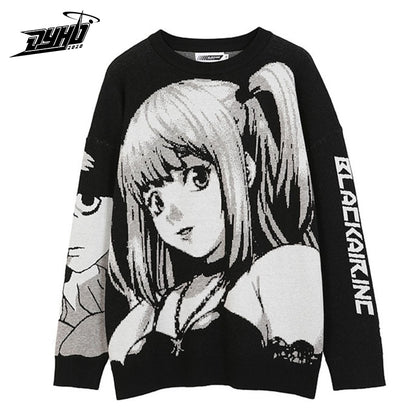 Mens Death Note Sweater Vintage Knitted Cotton Pullover