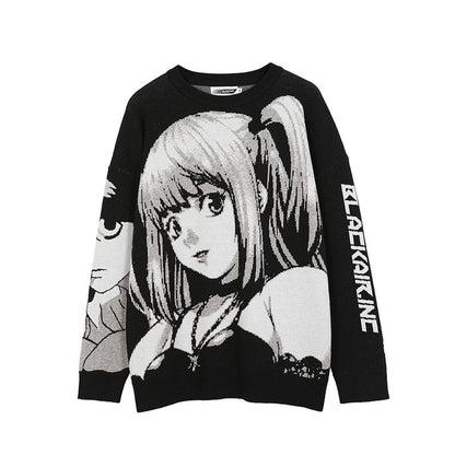 Mens Death Note Sweater Vintage Knitted Cotton Pullover