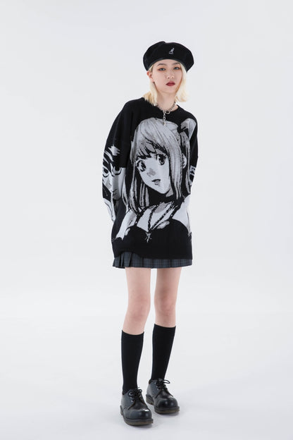 Mens Death Note Sweater Vintage Knitted Cotton Pullover